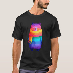 Camiseta Urso de Lenço Arco-íris Fofo Orgulho LGBT Colorido
