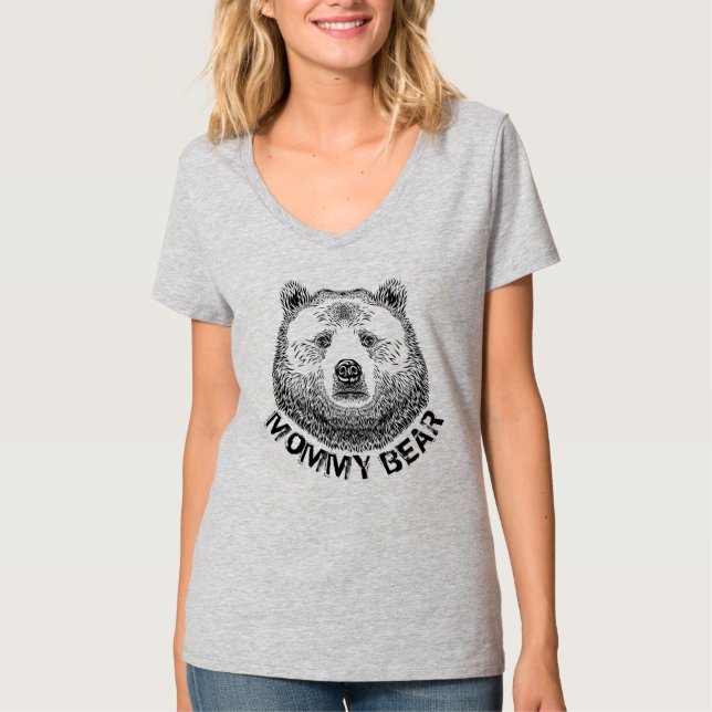 Camiseta Urso de mamãe, Ilustração Desenhada Mão (Frente)