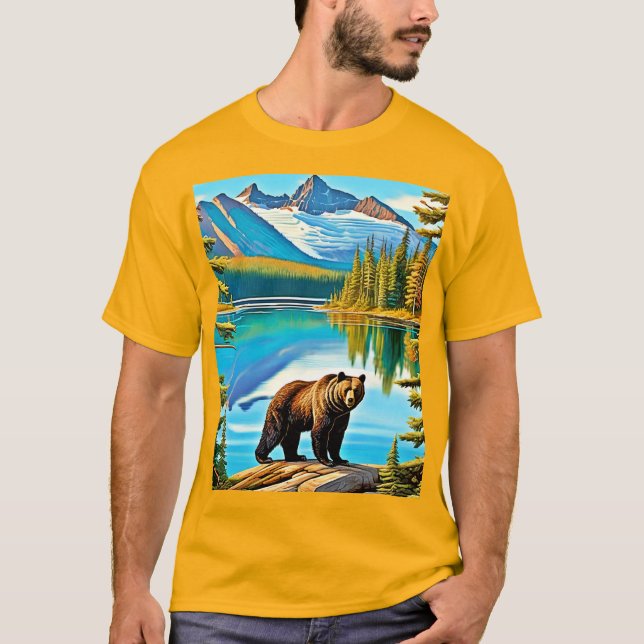 Camiseta Urso de Montanha: Arte de Reflexão do Lago (Frente)