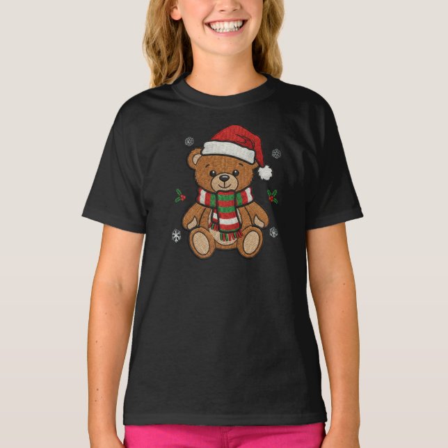 Camiseta Urso de Natal Fofo de Natal Presente para Crianças (Frente)