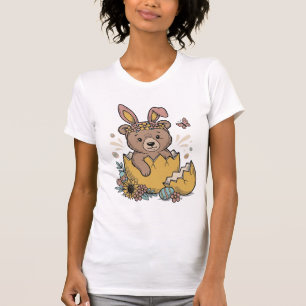 Camiseta Urso de Páscoa Fofo em Ovo Rachado Vetor Vintage_1