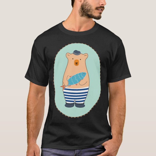 Camiseta Urso de Peixe Bonito Homem com Peixe (Frente)