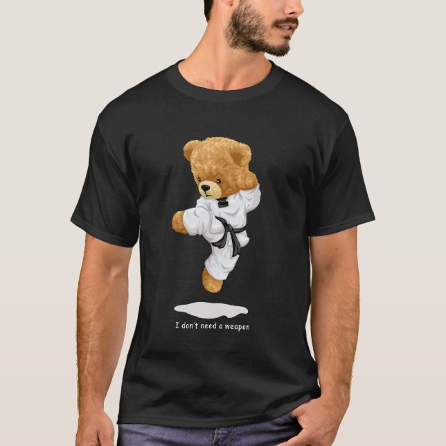 Camiseta Urso de pelúcia clássico uniforme de caratê fazend (Frente)