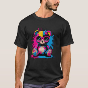 Camiseta Urso de Pelúcia Colorido com Óculos de Sol