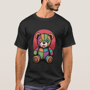 Camiseta Urso de pelúcia colorido de retalhos com olhos de
