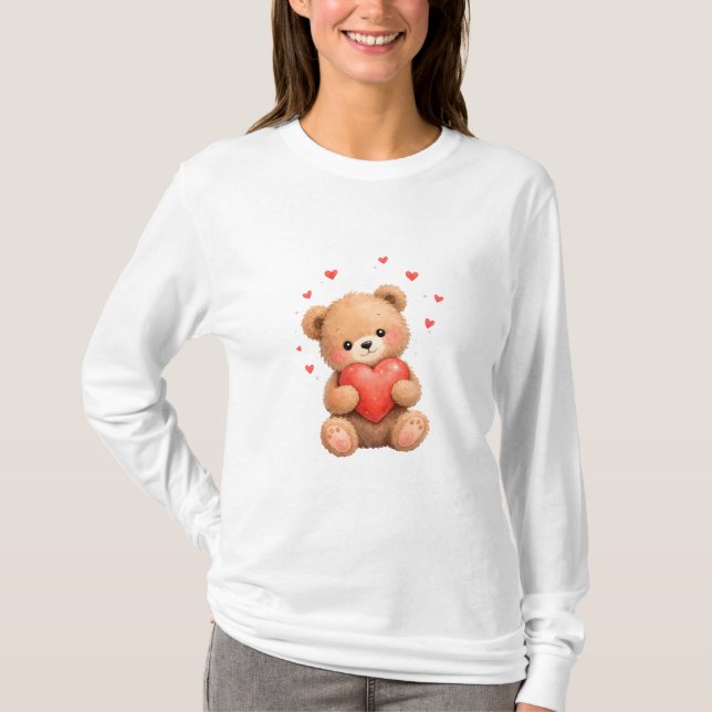 Camiseta Urso de pelúcia do Dia dos Namorados com coração (Frente)