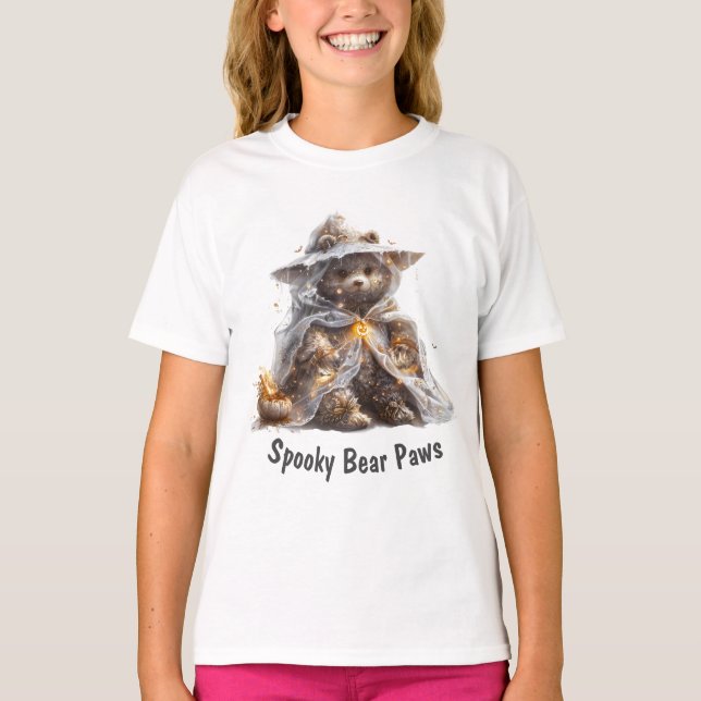 Camiseta Urso de Pelúcia. Fantasma. TRUQUE OU TRATAMENTO (Frente)