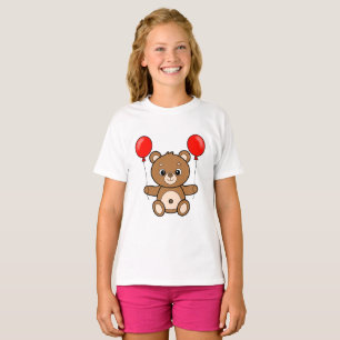 Camiseta Urso de Pelúcia Fofo com Balões Vermelhos Desenho