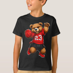 Camiseta Urso de pelúcia fofo jogando basquete esporte para