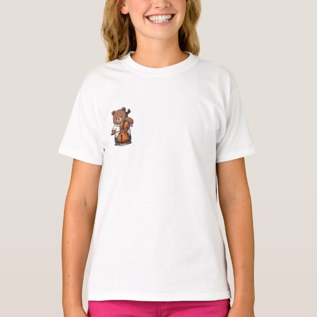 Camiseta Urso de pelúcia musical tocando violoncelo para cr (Frente)