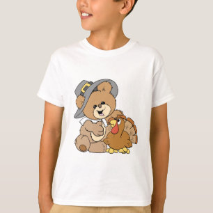 Camiseta urso de pelúcia peregrino fofo com peru