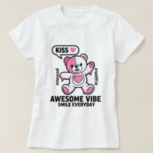 Camiseta Urso de Pelúcia Rosa Fofo Diz Beijo – Kawaii Love