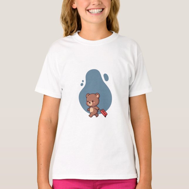 Camiseta Urso de pelúcia viajando Ilustração Mala Crianças (Frente)