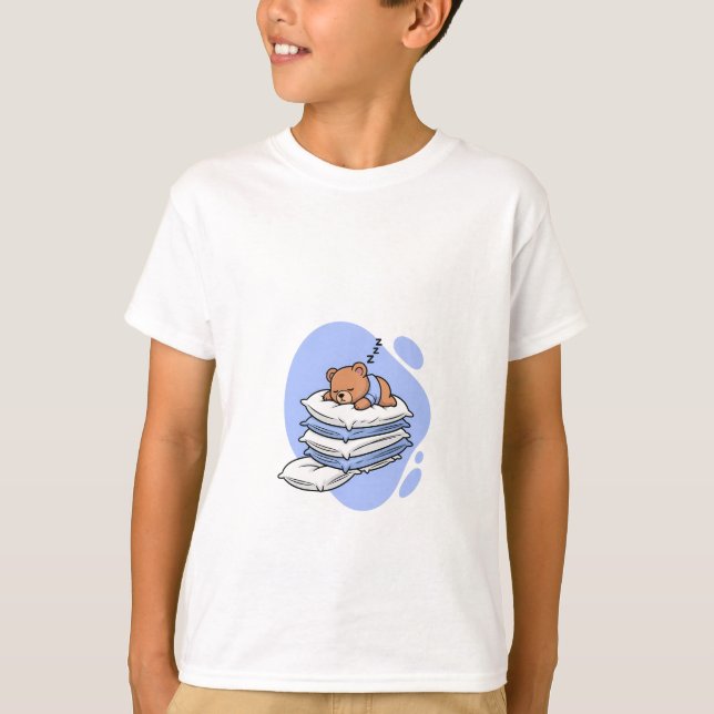 Camiseta Urso de Pilha de Travesseiros Soneca Crianças (Frente)