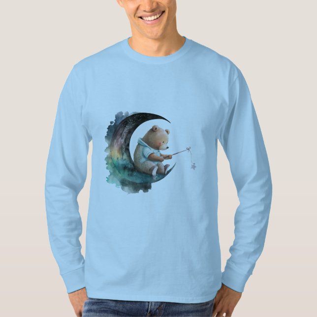 Camiseta Urso de Teddy Bonito na Lua, Urso de Cartoons Empu (Frente)