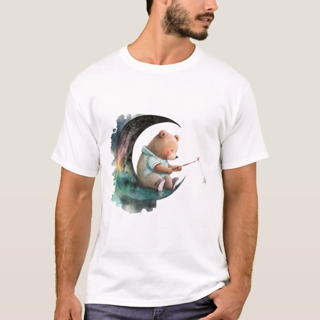 Camiseta Urso de Teddy Bonito na Lua, Urso de Cartoons Empu (Frente)