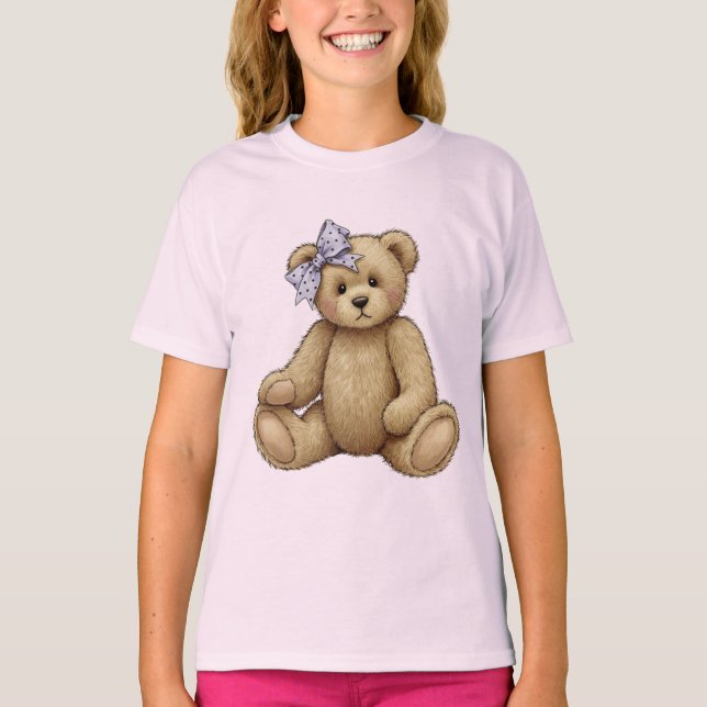 Camiseta Urso de Teddy com um Arco Lilac (Frente)
