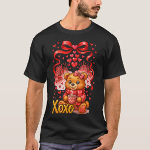 Camiseta Urso de Valentine Hugvyn Xoxo Coração Retro Coquet