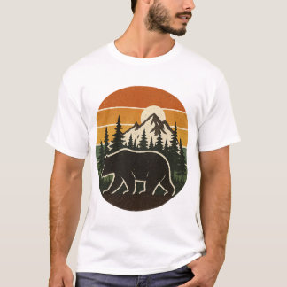 Camiseta Urso de Vintagem Retroativo nas Montanhas Floresta