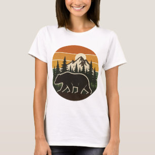 Camiseta Urso de Vintagem Retroativo nas Montanhas Floresta