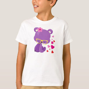 Camiseta Urso dia de os namorados, Urso Roxo, Óculos, Coraç