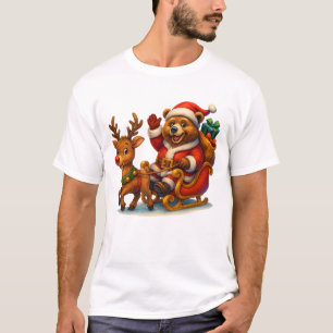 Camiseta Urso do Papai Noel & Rena de Natal