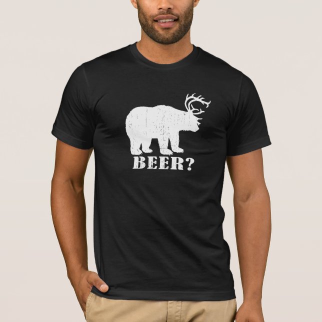 Camiseta Urso e cervos = cerveja? T bêbedo do campónio (Frente)
