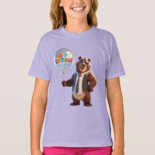 Camiseta Urso em Gravata, Feliz Aniversário, por Natasha U