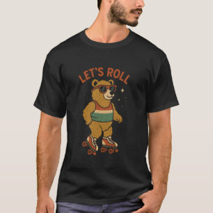 Camiseta Urso em Patins de Roda Vamos Rolar Quadrinho Retrô
