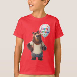 Camiseta Urso em Short de Gergelim, Feliz Aniversário, por