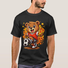 Camiseta Urso Engraçado Jogando Futebol Comendo Pizza