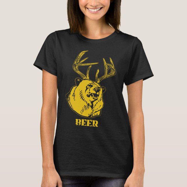 Camiseta Urso Engraçado Mais Veado Igual A Cerveja Deer Caç (Frente)