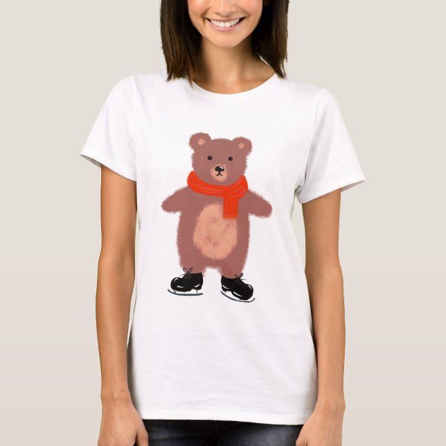 Camiseta Urso engraçado nos skates de inverno (Frente)