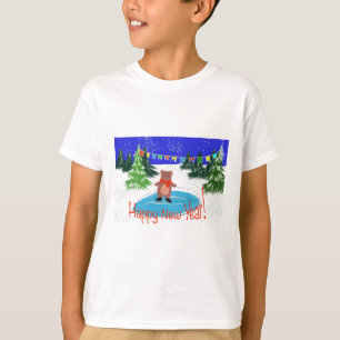 Camiseta Urso engraçado nos skates de inverno