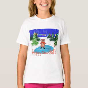 Camiseta Urso engraçado nos skates de inverno