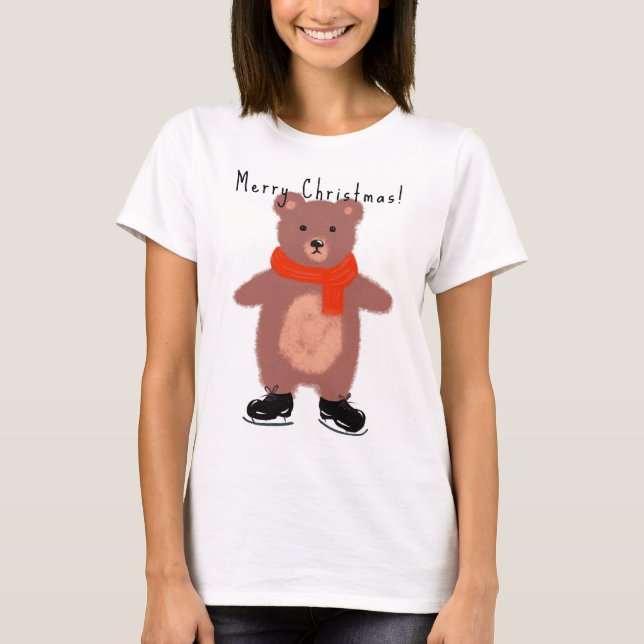 Camiseta Urso engraçado nos skates de inverno (Frente)