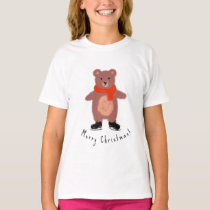 Camiseta Urso engraçado nos skates de inverno