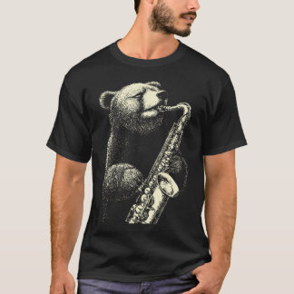 Camiseta Urso Engraçado Tocando Saxofone Músico de Jazz