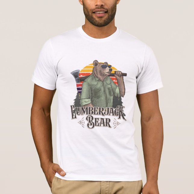 Camiseta Urso engraçado vestido de lenhador (Frente)