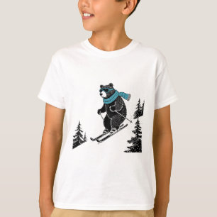 Camiseta Urso Esquiando, Esportes de Inverno Divertidos, Pa