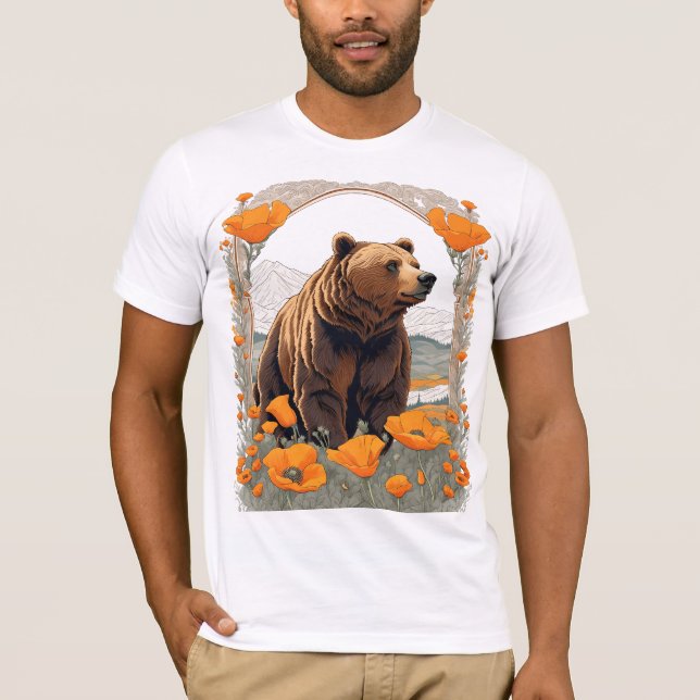 Camiseta Urso Extinto Da Califórnia Entre Poppies (Frente)