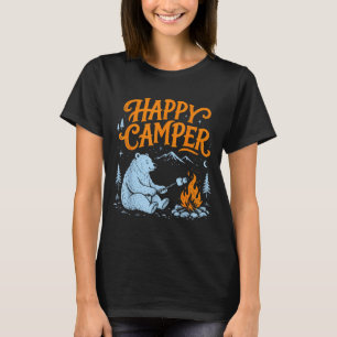 Camiseta Urso feliz acampando torrando marshmallows design