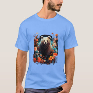 Camiseta Urso Flores Naturezas Grizzly Animal menino