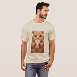 Camiseta Urso Fofo Bebendo Chá de Boba | Kawaii Chá de Bolh