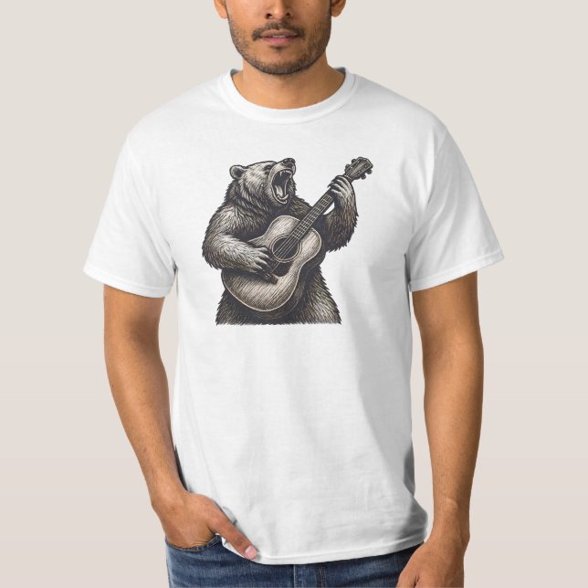 Camiseta Urso Gráfico Tocando Violão (Frente)