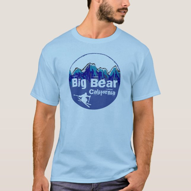 Camiseta Urso Grande cara de esquiador azul da Califórnia (Frente)