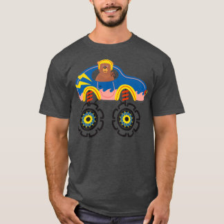 Camiseta Urso grizzle dirigindo um caminhão monstro azul