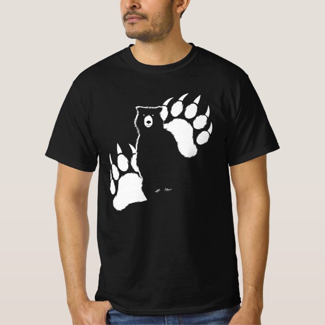 Camiseta Urso-grizzle e pegadas Design Gráfico (Frente)