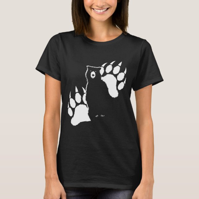 Camiseta Urso-grizzle e pegadas Design Gráfico (Frente)