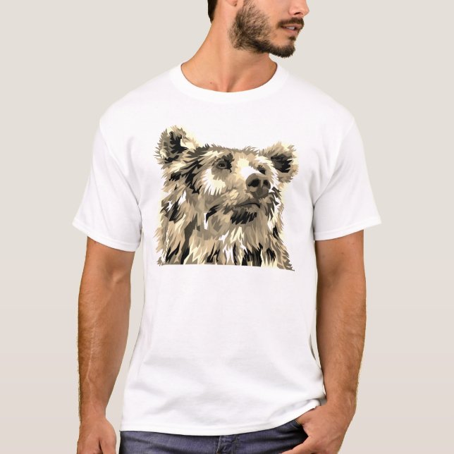 Camiseta Urso-grizzle pop art castanho-preto (Frente)